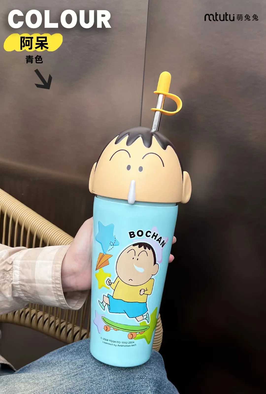 Kawaii Crayon Shinchan Thermos Mug Food Grade Material Stainless Steel Mug Easy to Carry Cartoon Childrens Straw Mug Gifts C251008