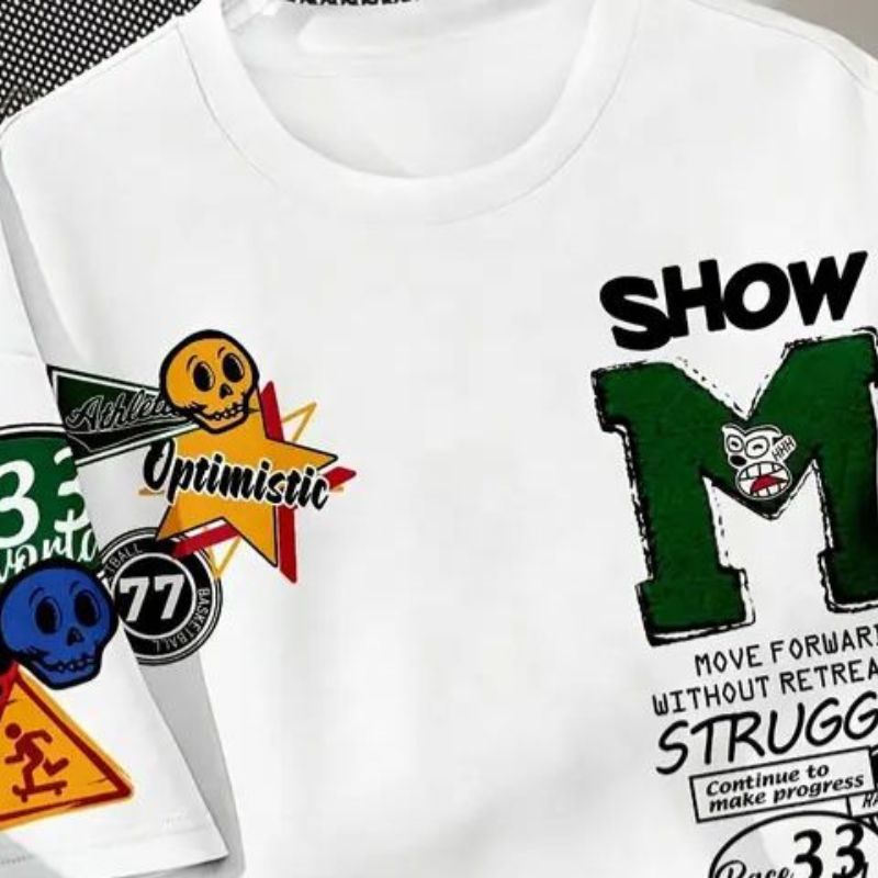 Street Art Patchwork Printed T-shirt Breathable Loose Casual Short-sleeve Top-6