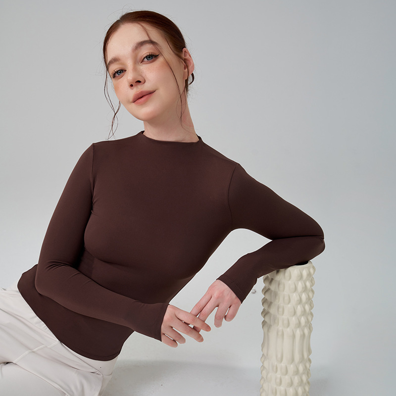 AL naked yoga long sleeved round neck long sleeved waist tightening weight loss sportswear elastic fitness yoga top 241018