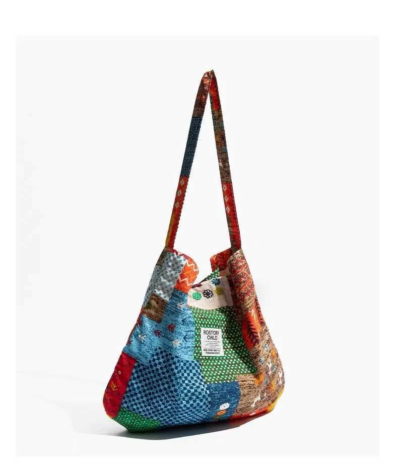 Nepalese Original Retro Collage DoubleSided Canvas Backpack Womens Bohemian Denim Ethnic SingleShoulder Crossbody BagT251007