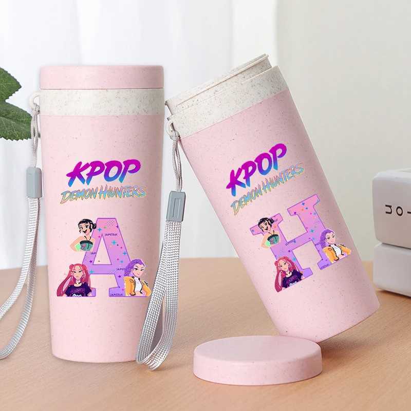 Kpop Demon Hunters Fashion Water Cup for Women Anime Letter Printed Cups Girls Portable Kawaii Water Bottle Students Sports Cup C251008