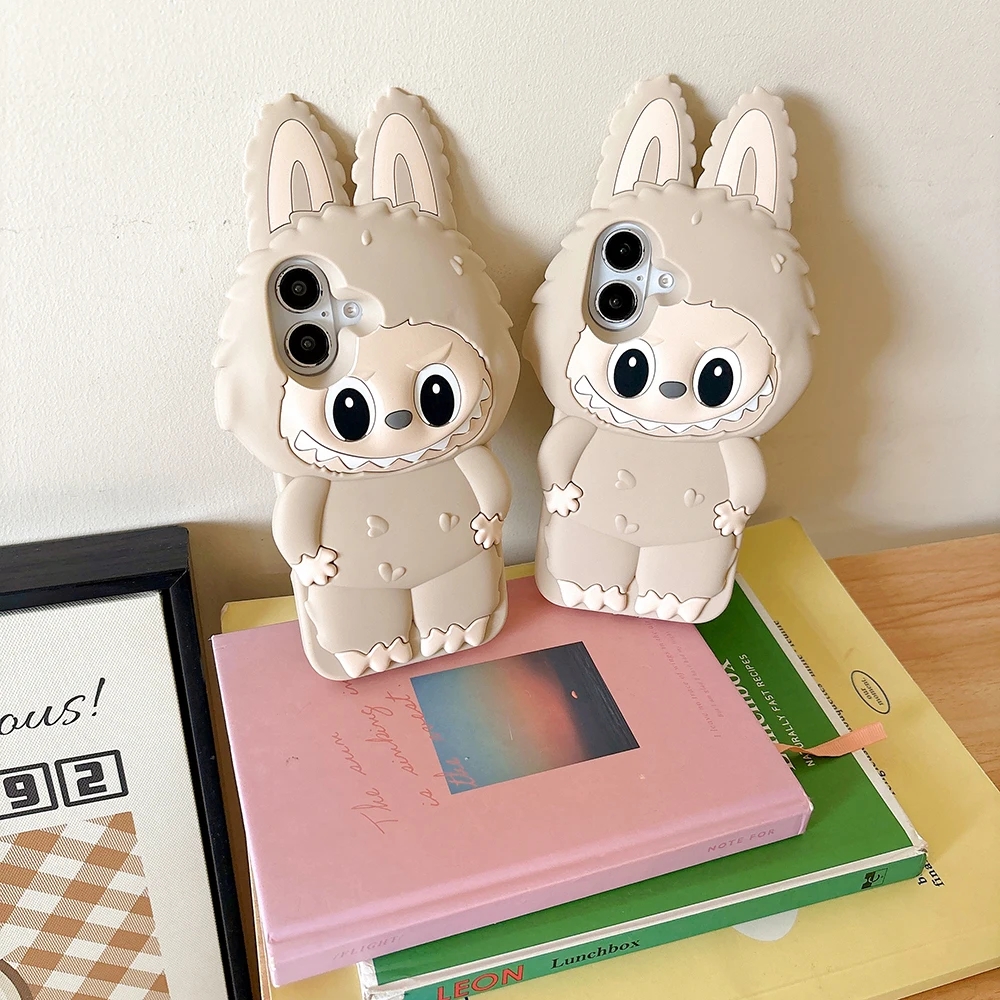 Cute LaBuBu Monster Phone Case 3D Dimensional Softness Kawaii Cartoon Anti Drop Soft Silicone Cover Suitable for IPhone 16 pro max 16 15 14 Plus 13 Pro Max soft TPU back