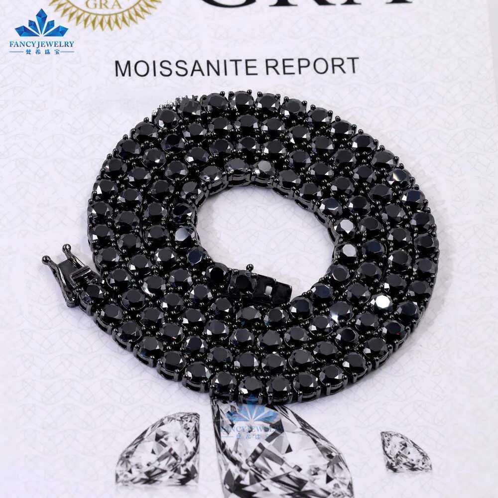 Factory Price Hip Hop Necklace S Sier Iced Out Black Moissanite Dia Tennis Chains For Men Gifts