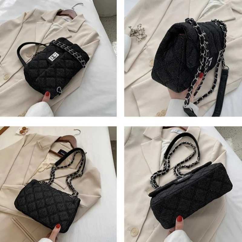 Womens denim fashionable chic simple Y2K shopping commuting shoulder bag crossbody bag flip bag messenger bagT251007