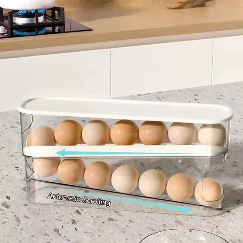 Egg Dispenser Suitable for Refrigerator Kitchen Storage Organizer Countertop Transparent Double Layer Egg Dispenser Holder C251008