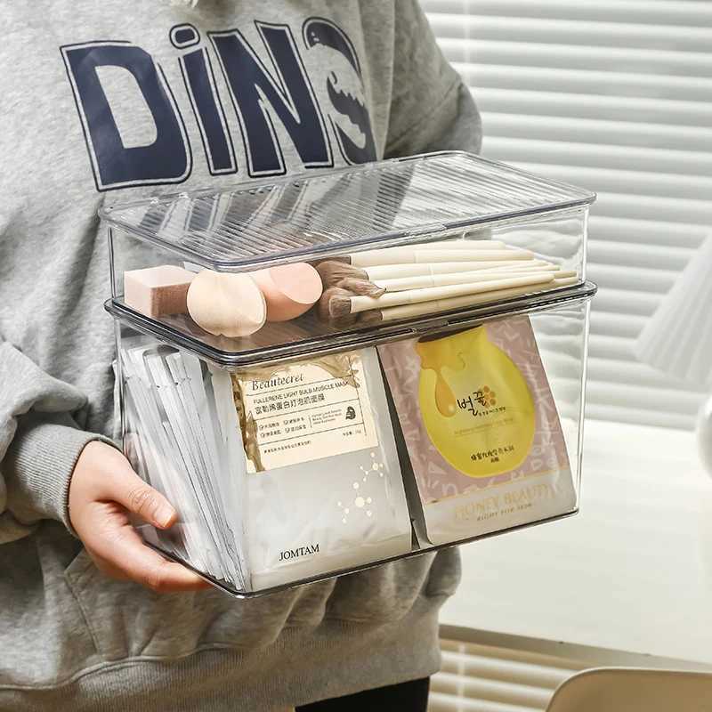 Desktop Storage Box Transparent Desk Stationery Hand Account Storage Box Large Capacity Drawer Cosmetic Organizer Box C251008