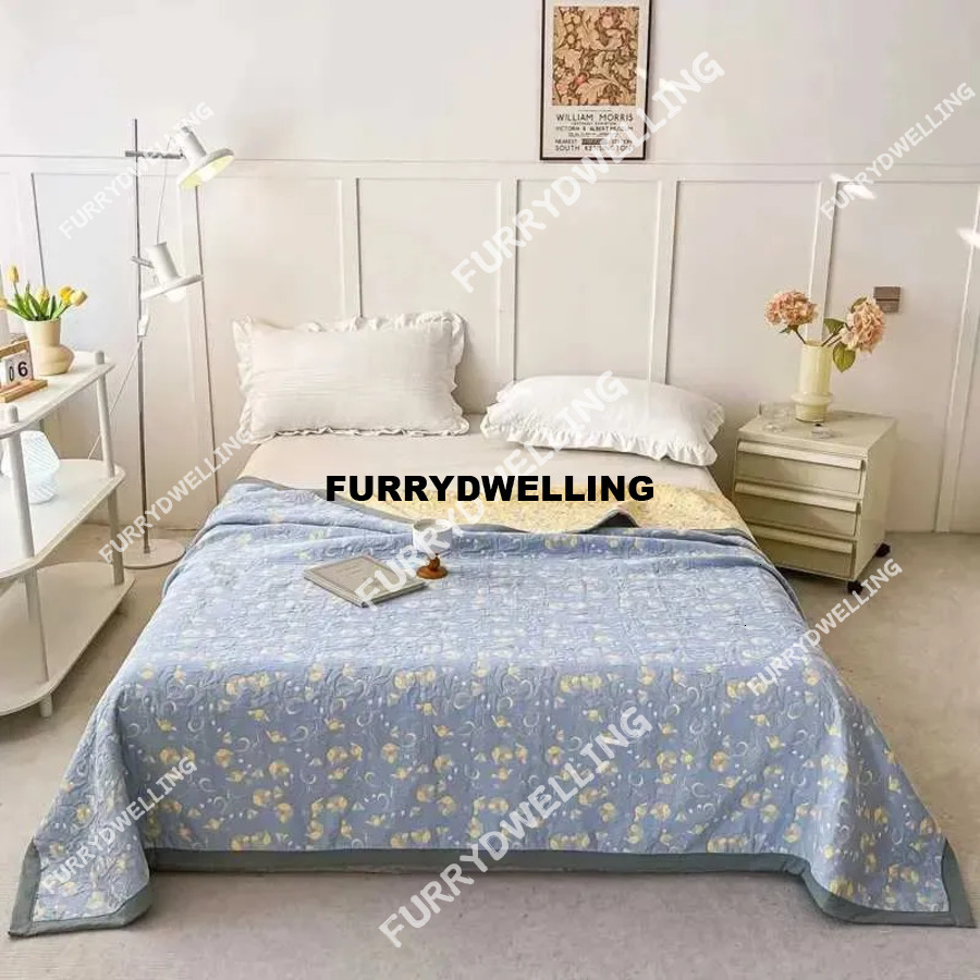 Bedding Sets 4Pcs Vintage French Dwe74 Printing Lace Ruffles Princess Set Milk Veet Warm Quilt Cover Bed Skirt Bedspread Pillowcases 220029