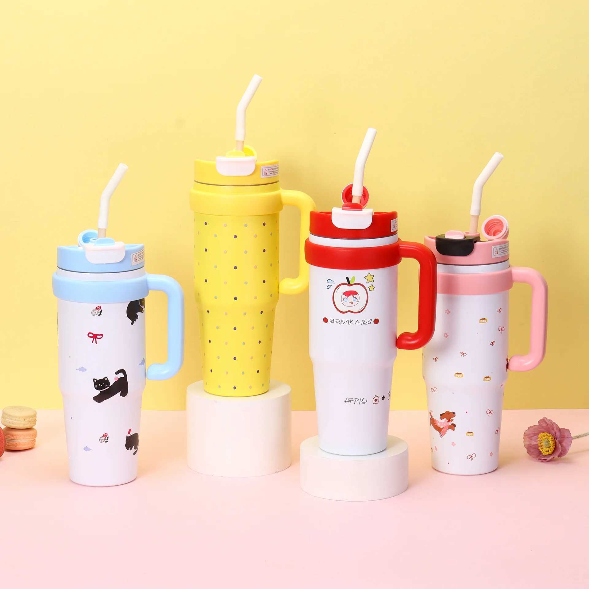 Big Mac straw water cup for girls high value car handle straw cup large capacity 316 stainless steel thermos cup C251008