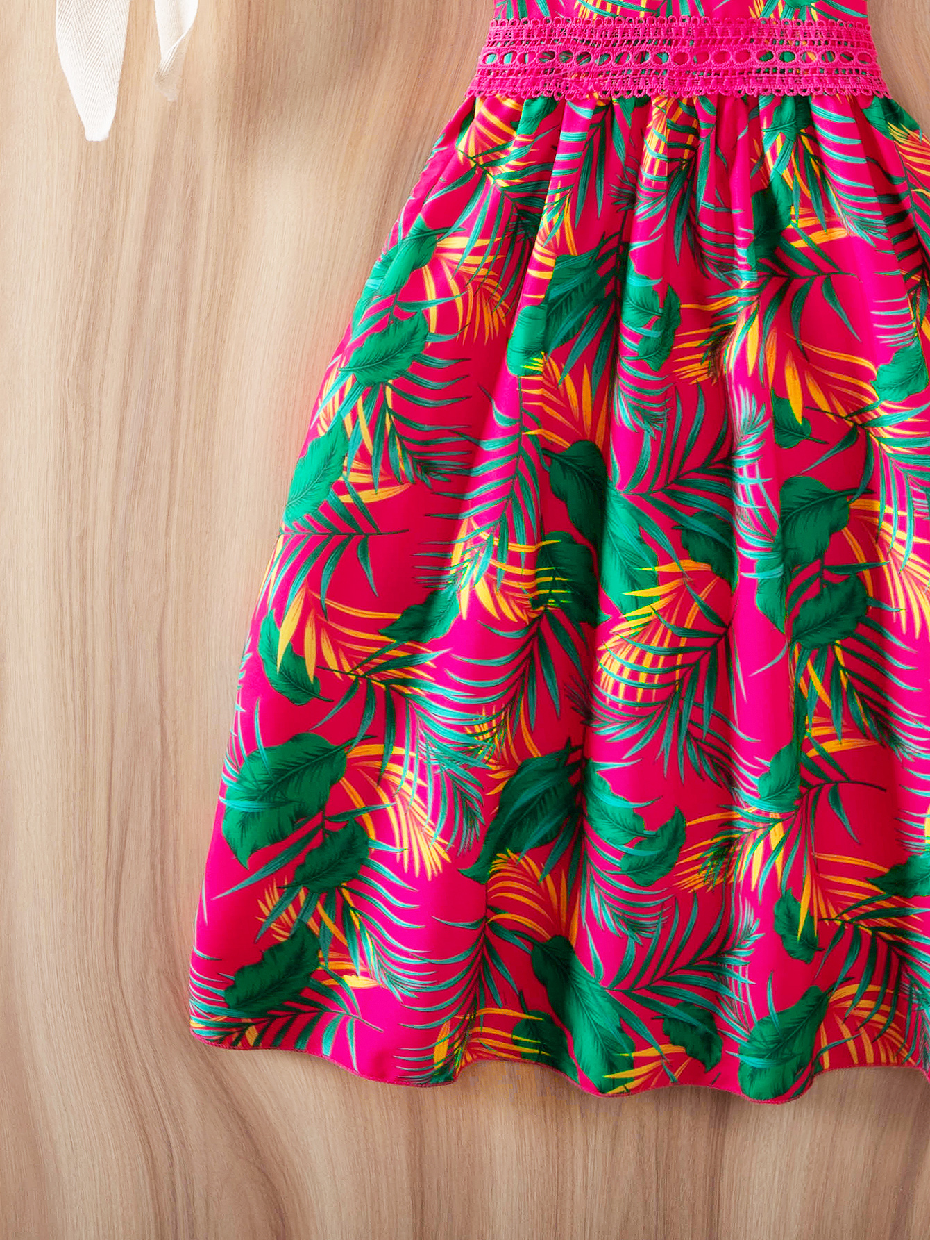 Girls' Tropical Plant Print Sling Dress, Cute Beach Dress for Kids, Summer Casual Outfit-2447