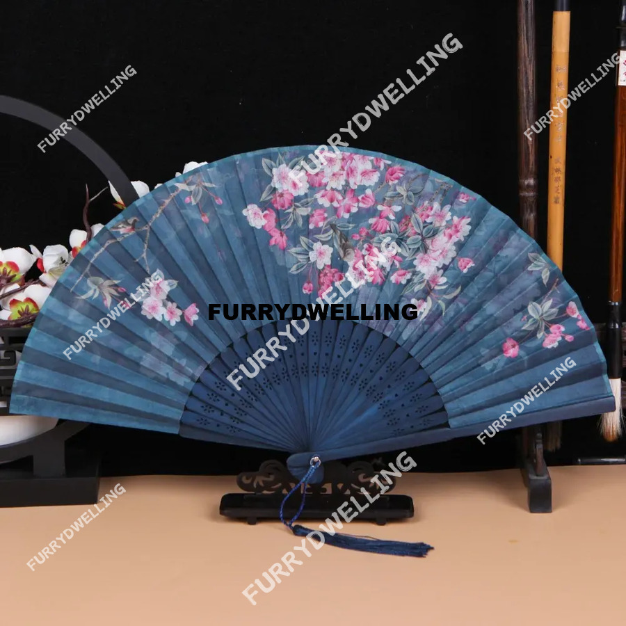 Bamboo Chinese Style Vintage Silk Folding Shank Classical Dance Tassel Elegent Female Hand Fan Dwe74 Home Decor
