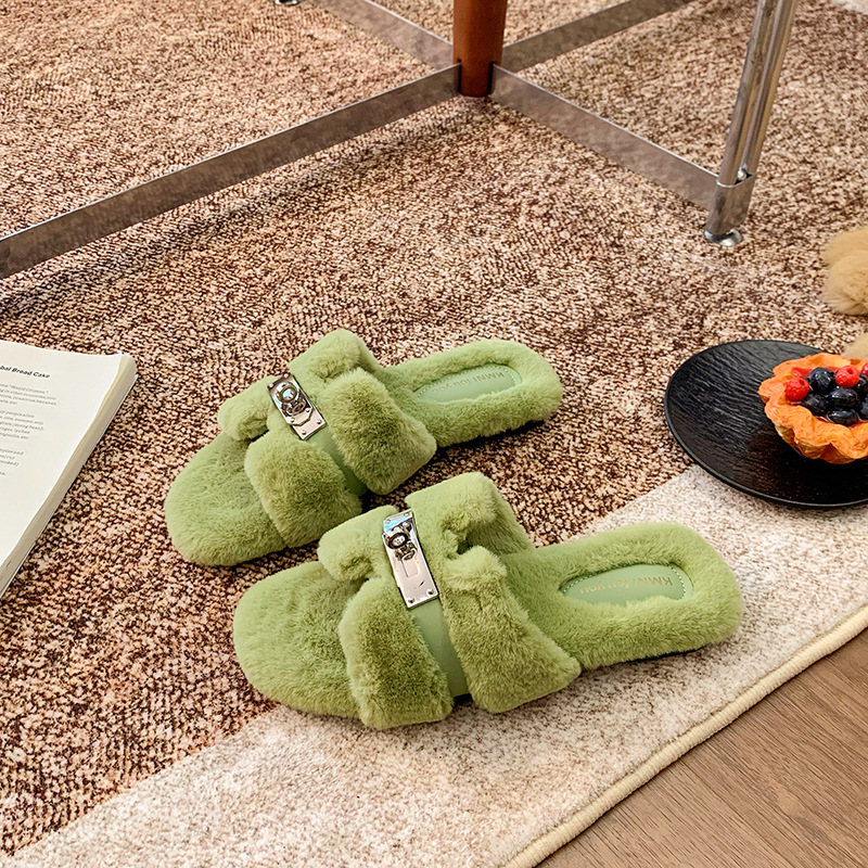 free shipping designer shoes New autumn winter fashion flat bottom fluffy slippers casual versatile suitable for outdoor wear and home shoes