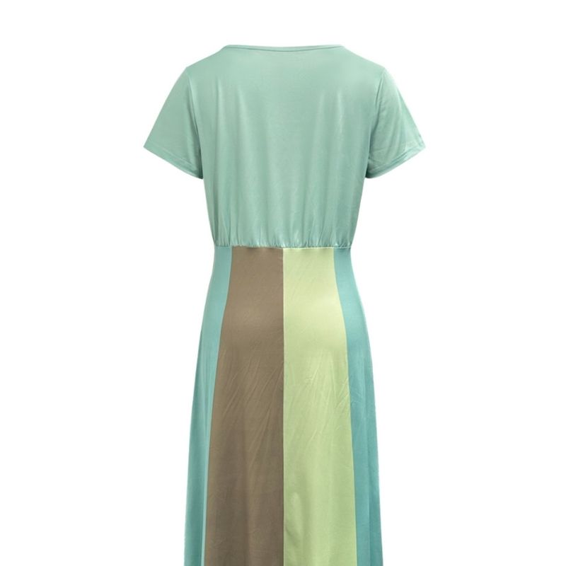 Women's Round Neck Short Sleeve Dress Vertical Stripe Midaxi Dress Casual Office Wear Mixed Colors-CF52723