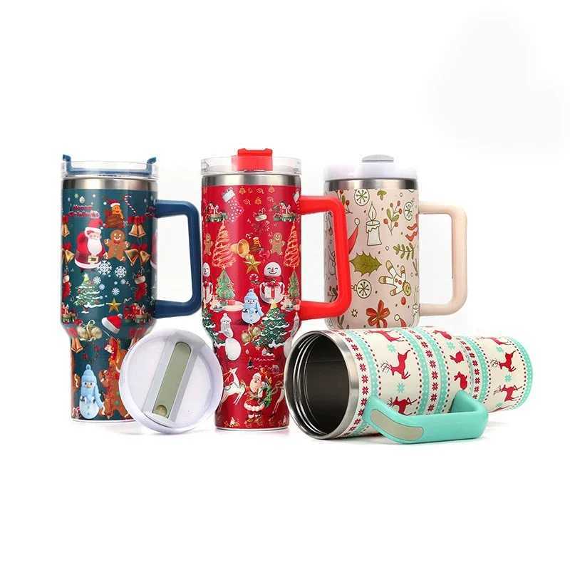 Christmas Stainless Steel Thermos Bottles 40oz Tumbler Cold Hot Drinks Insulated Water Bottle with Straw Car Cup Travel Mug C251008