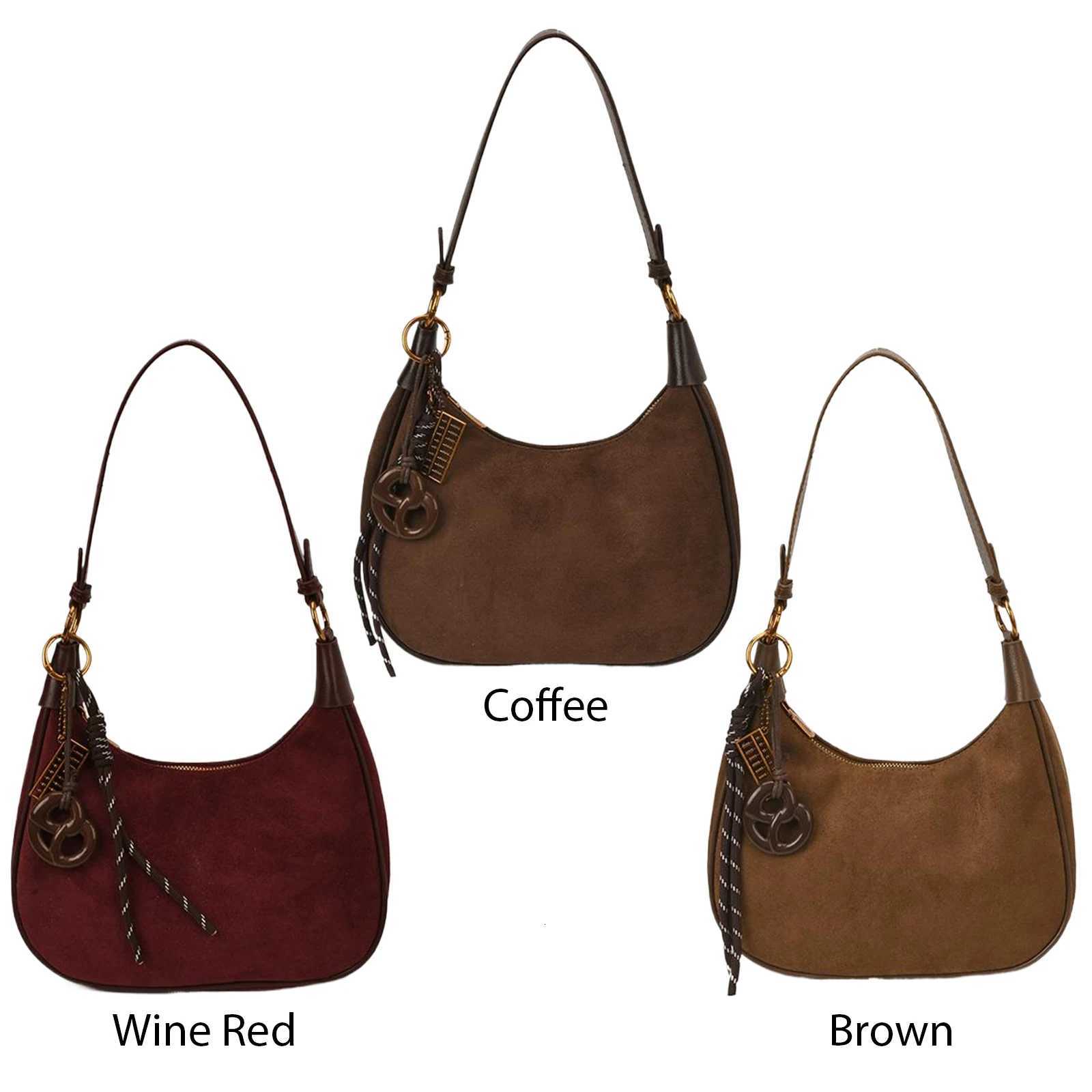 Designer Faux Suede Shoder Bag Large Underarm Bag with Pendant Crescent Bag for Wen Shopping1 Y251120