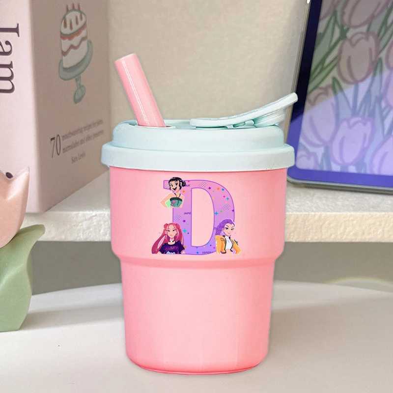 Kpop Demon Hunters Silicone Water Cup for Boys Girls Cartoon Letter AZ Printed Cups Students Fashion Sports Water Bottle Gifts C251008