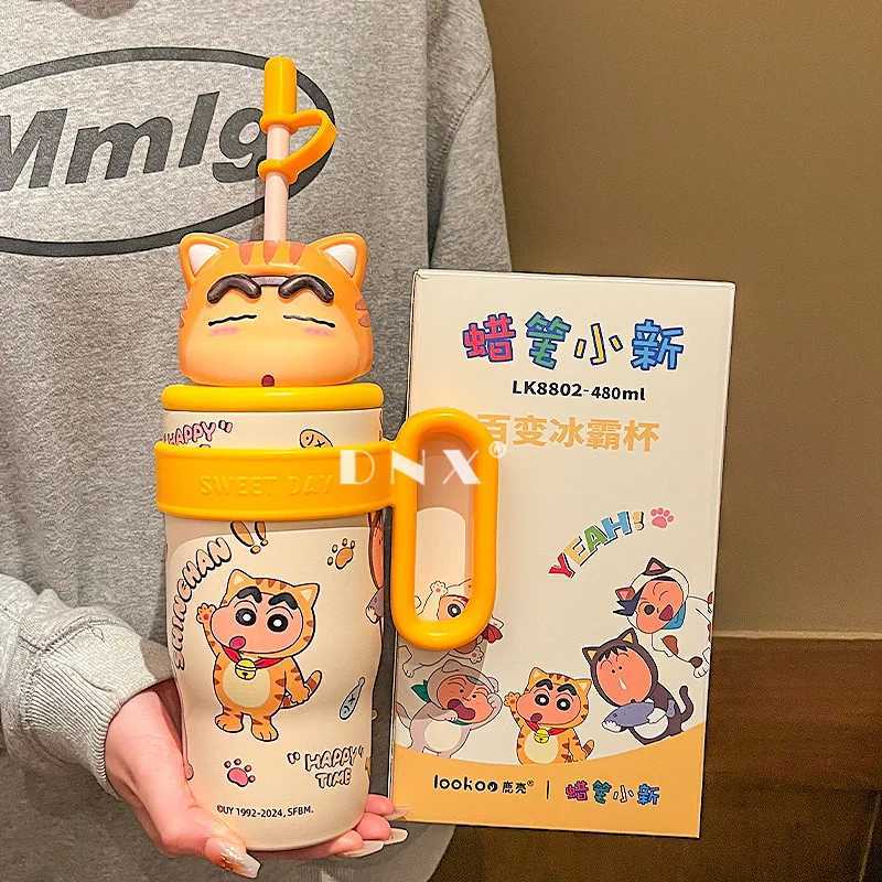 Crayon ShinChan Cartoon Handle Water Bottle 316 Stainless Steel Thermos Large Capacity Straw Cup Tabletop Bottle Children Gift C251008