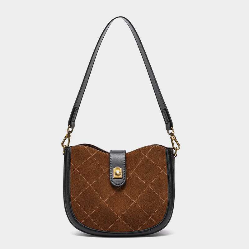 Hifashion Chic Suede Genuine Leather Saddle Small Shoulder Crossbody Bags For Women 2025 Luxury Designer Quilted Ladies HandbagsT251007