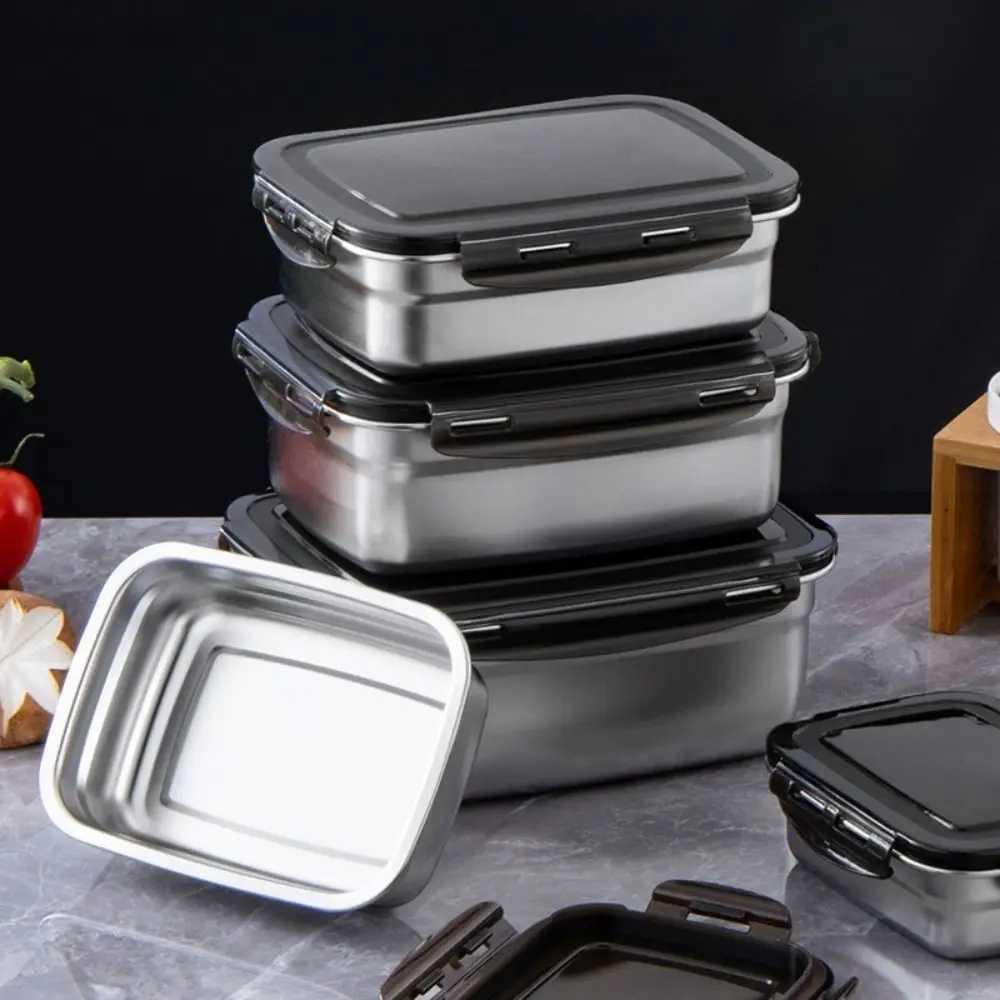 with Handle Stainless Steel Crisper Sealed Large Capacity Freshkeeping Box Rectangular Korean Pickle Box Picnic C251008