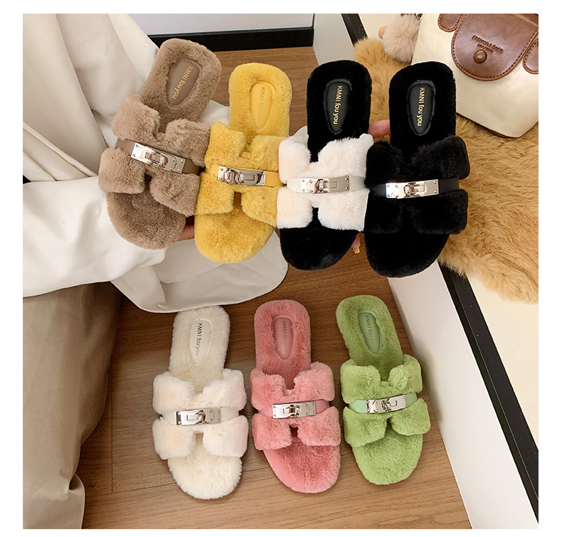 free shipping designer shoes New autumn winter fashion flat bottom fluffy slippers casual versatile suitable for outdoor wear and home shoes