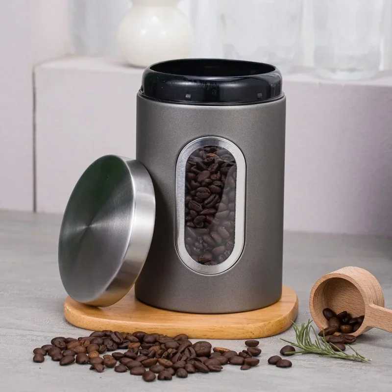 13Pcs Coffee Canister Stainless Steel Food Storage Jars with Visual Window Kitchen Storage Coffee Bean Tealeaf Sealed Cans C251008