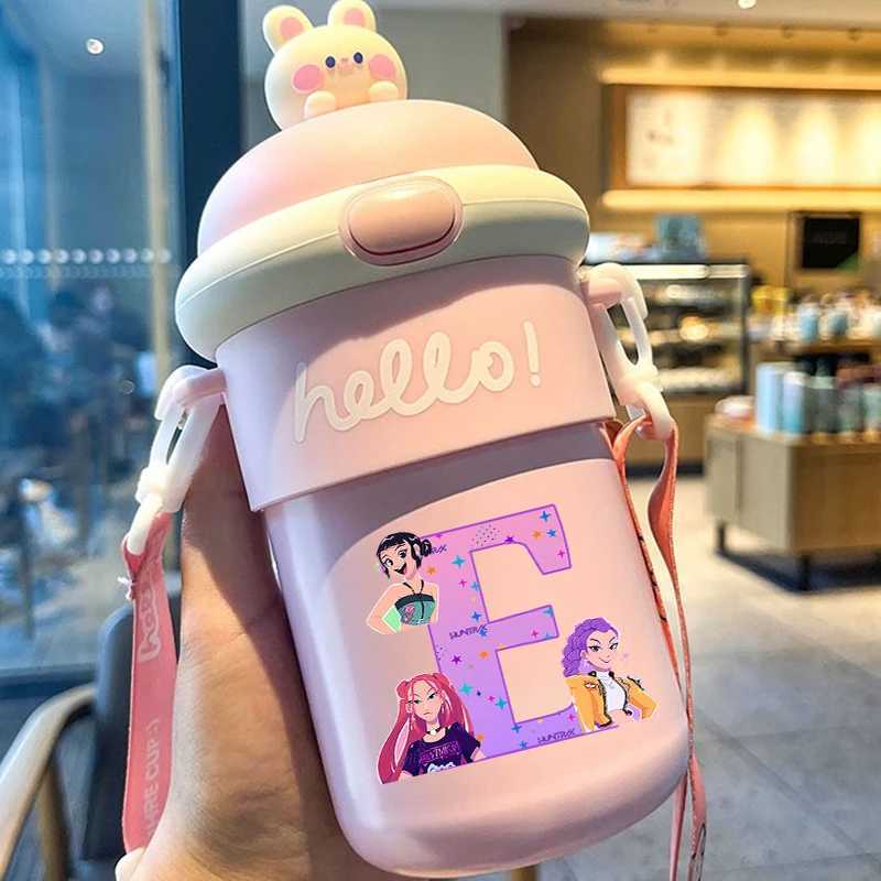 500ml Kpop Demon Hunters goodlooking Water Cup for Women Cartoon Letter AZ Printed Cups Girls Portable Fashion Water bottle C251008