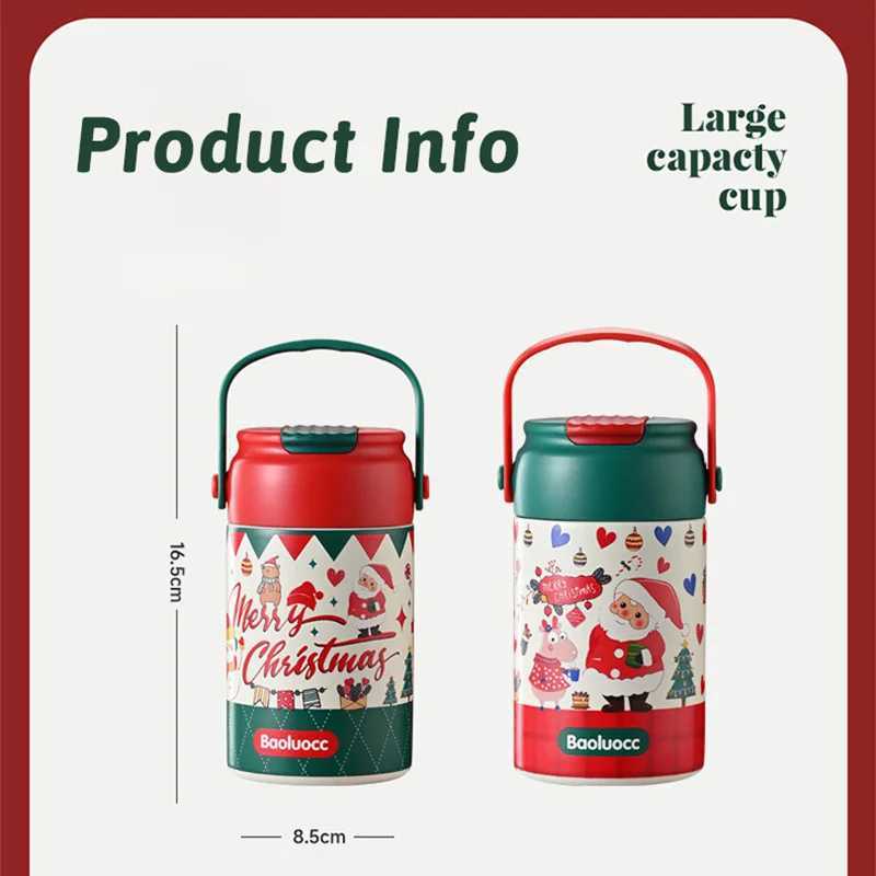 550ml Christmas Stainless Steel Thermos Bottle Insulation Thermal Cup Tumbler with Straw Santa Claus Xmas Gift for Girl Friend C251008