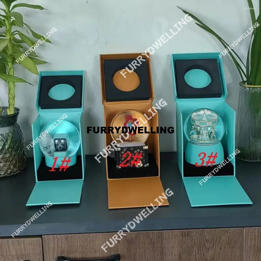 Dwe74 Christmas Decorations Blue Carousel Snow Globe With Ring Box Inside Snowflake Key Suower Crystal Ball Gift