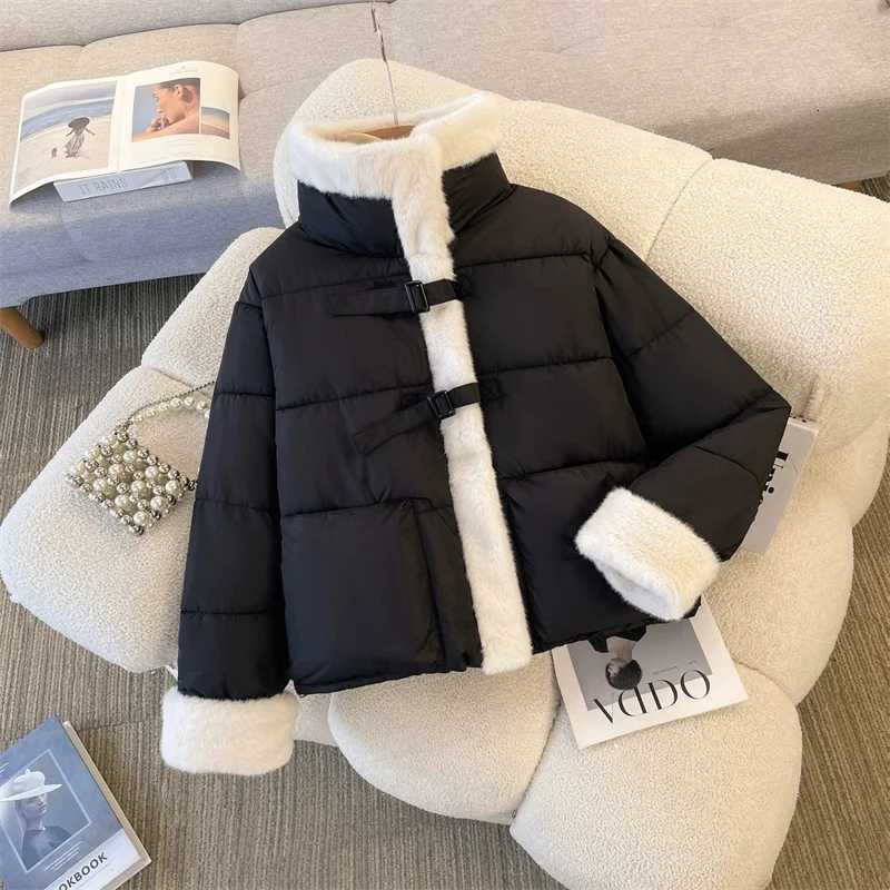 Women Parkas Cuff Splicing Lamb Wool Stand Collar Warm Cotton Coat Female Winter Coat Thicke Bread Cotton Padded Coat OuterweaT251105