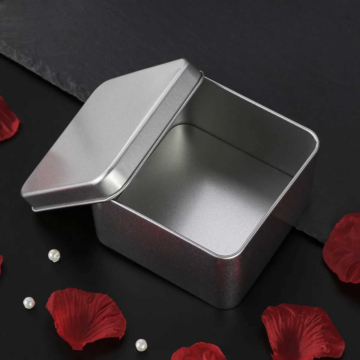 Square 90X90X55Mm Silver Metal Empty Tin For Tea Spices Storage Organizing Gift Wedding Favors Kitchen Organizer Square Empty C251008