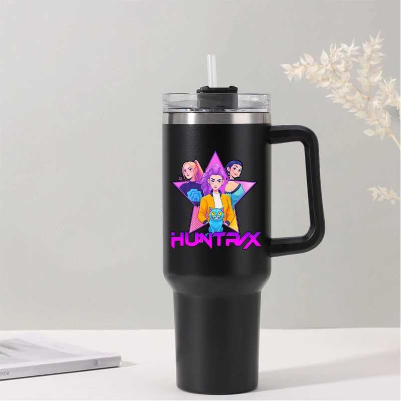 1000ml Kpop Demon Hunters Stainless Steel Insulated Cup Anime Fashion Large Capacity Water Cups Students Portable Water Bottle C251008
