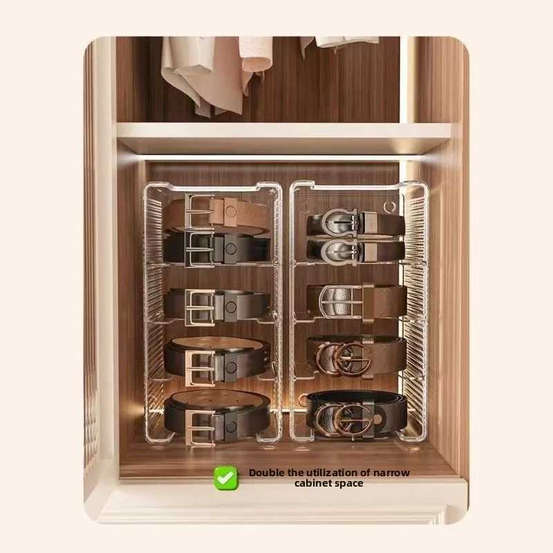 Belt Storage Box Household Compartment Organizer Tie Display Rack Transparent Desktop Storage Case for Mens Belt and Accessories C251008