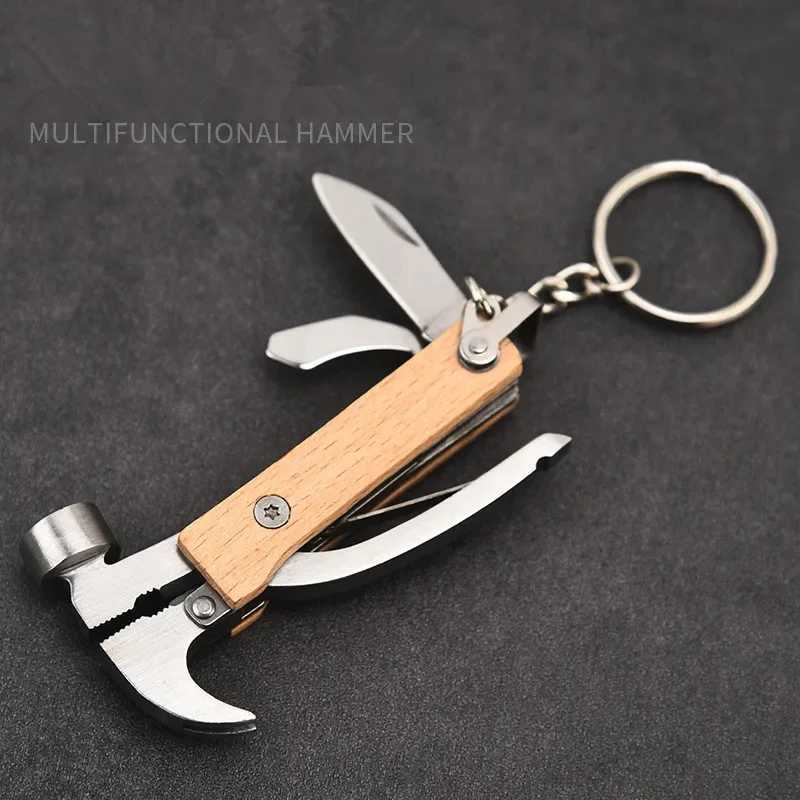 Multifunctional folding mini tool pliers with wooden handle Camping knife pliers Multipurpose outdoor mini claw hammer J251121