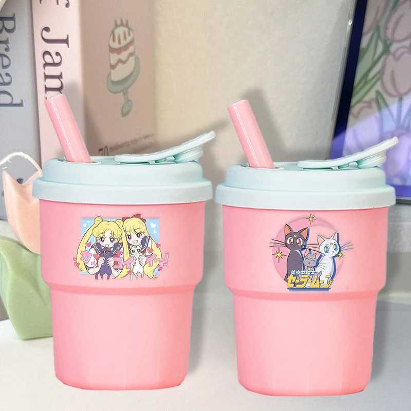 380ml Sailor Mooned Silicone Rubber Cup with Drinking Straw Anime Cartoon Water Cups Students Portable Fashion birthday Gifts C251008