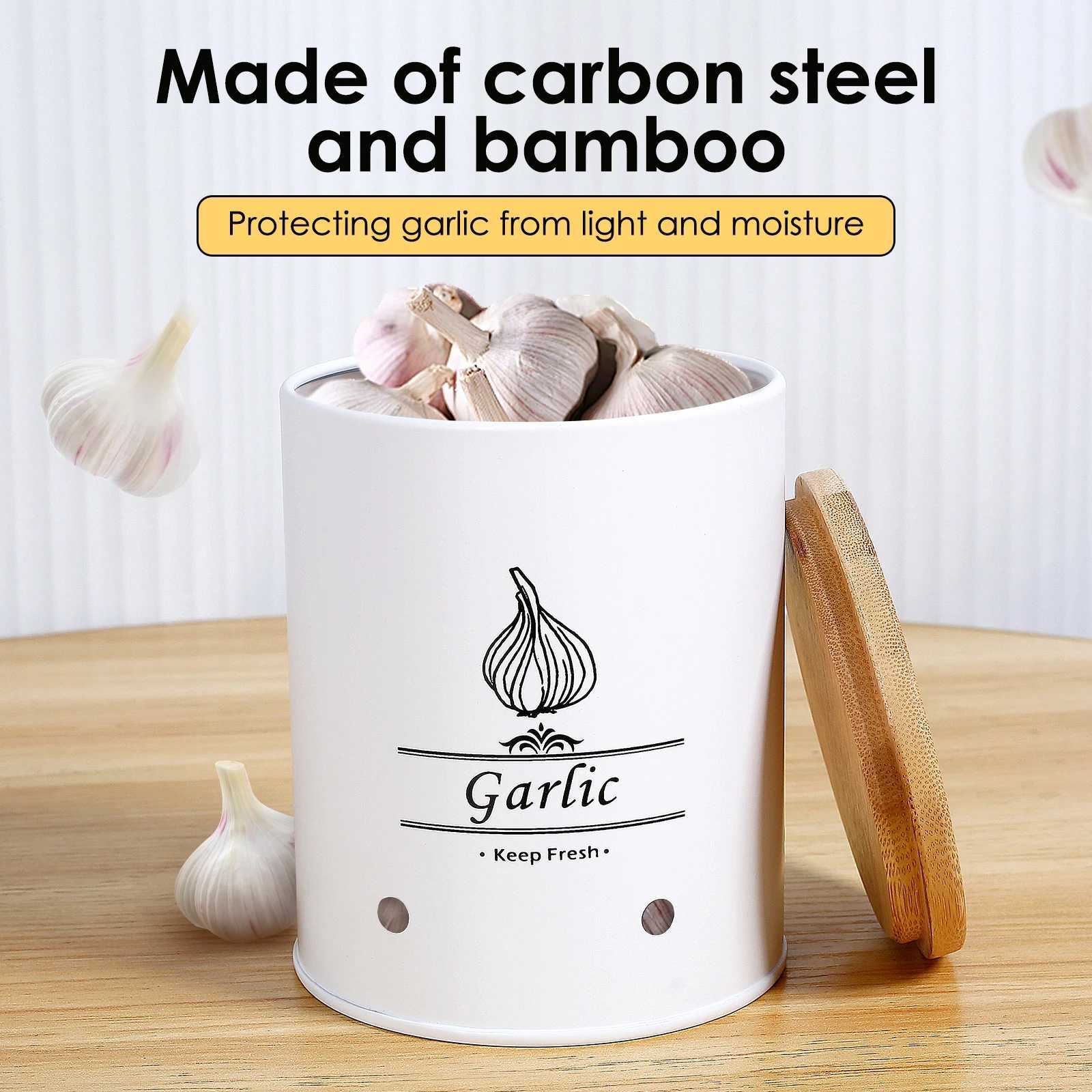 Garlic Keeper Storage Jar Versatile Onion Potato Garlic Storage Box with Wood Lid Food Containers with Aerating Holes for Home C251008