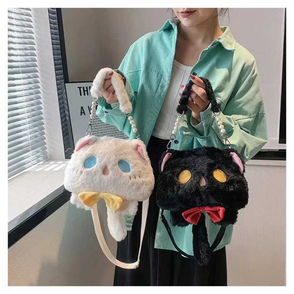 High Capacity Large Capacity Bag Cat Shaped Faux Fur Doll Bag Handheld Crossbody Bag LadyT251007