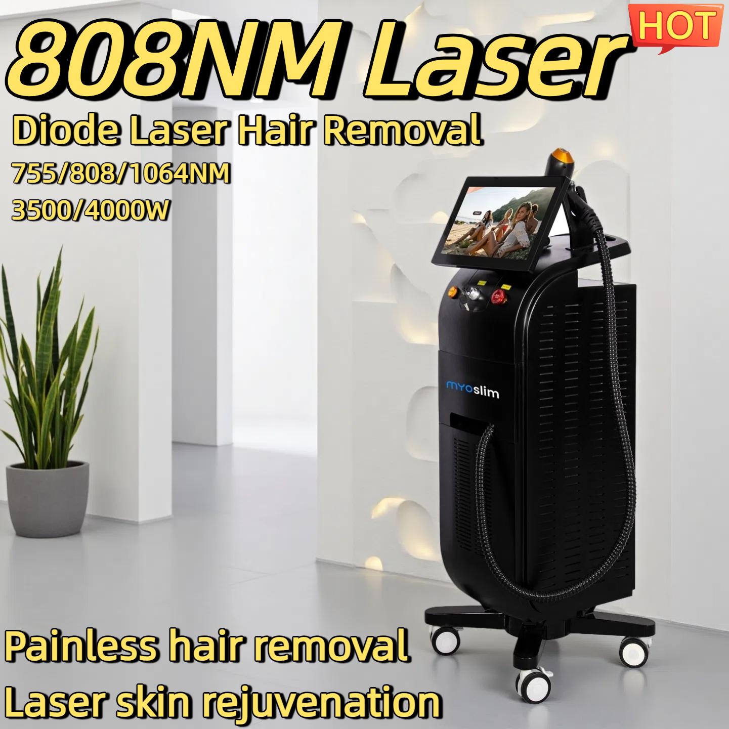 Diode Laser Hair Removal Machines Professional 808nm 3 Wavelengths Painless Permanent Hair Removal Non-invasive Permanent Cooling Head Painless Epilat
