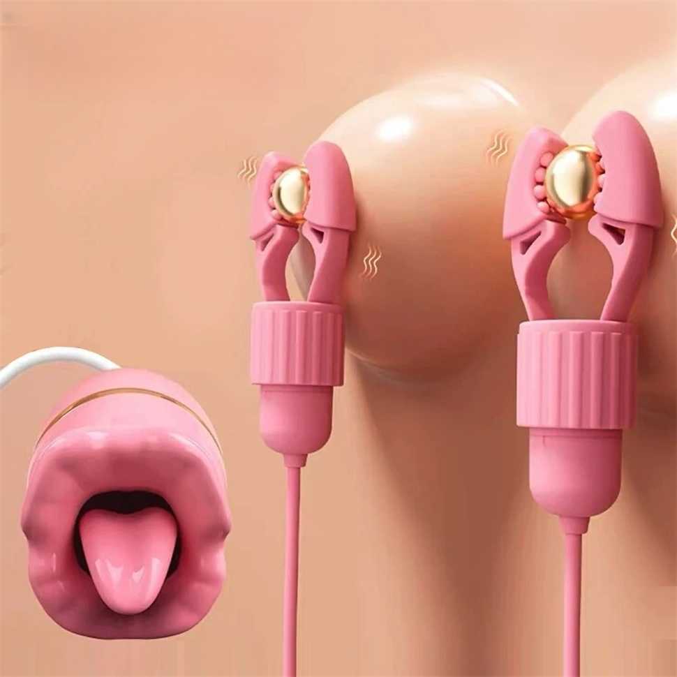 Sucking Vibrating Nipple Clamp Tongue Licking Vibrator For Women Breast Massage Labia Clitoris Clip Stimulation Massager Sex Toy