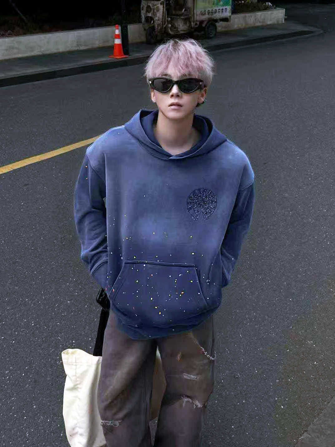 Men's cotton hoodie, loose, long and thick, trendy and high-end, long-sleeved T-shirt for autumn and winter L251008
