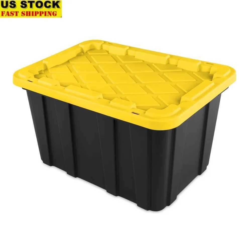 27 Gallon Heavy Duty Plastic Storage Bin with SnapOn Lid Stackable Totes Garage Basement Attic Transport and Organization C251008
