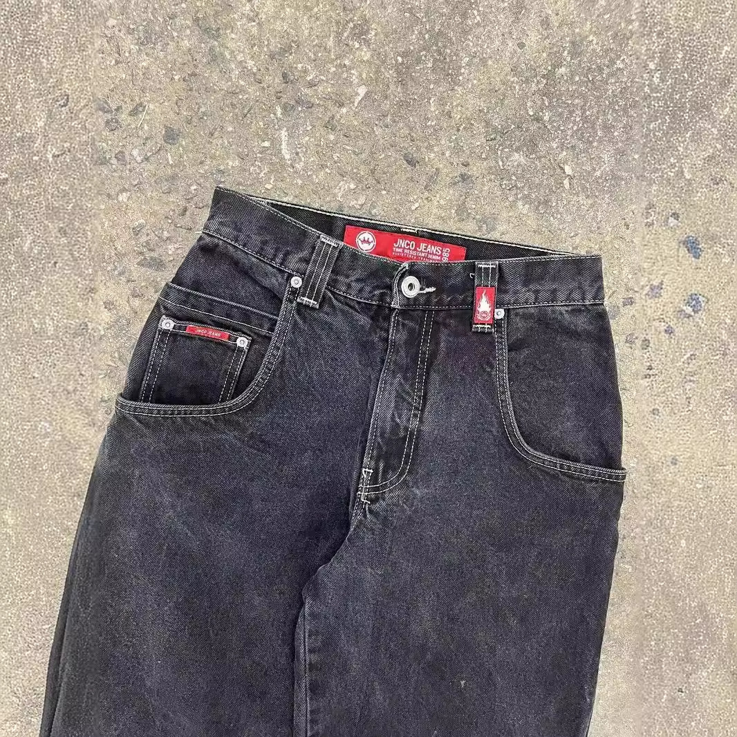 ins jeans men and women american personality printing straight pants fall and winter street style loose black jeans 250210