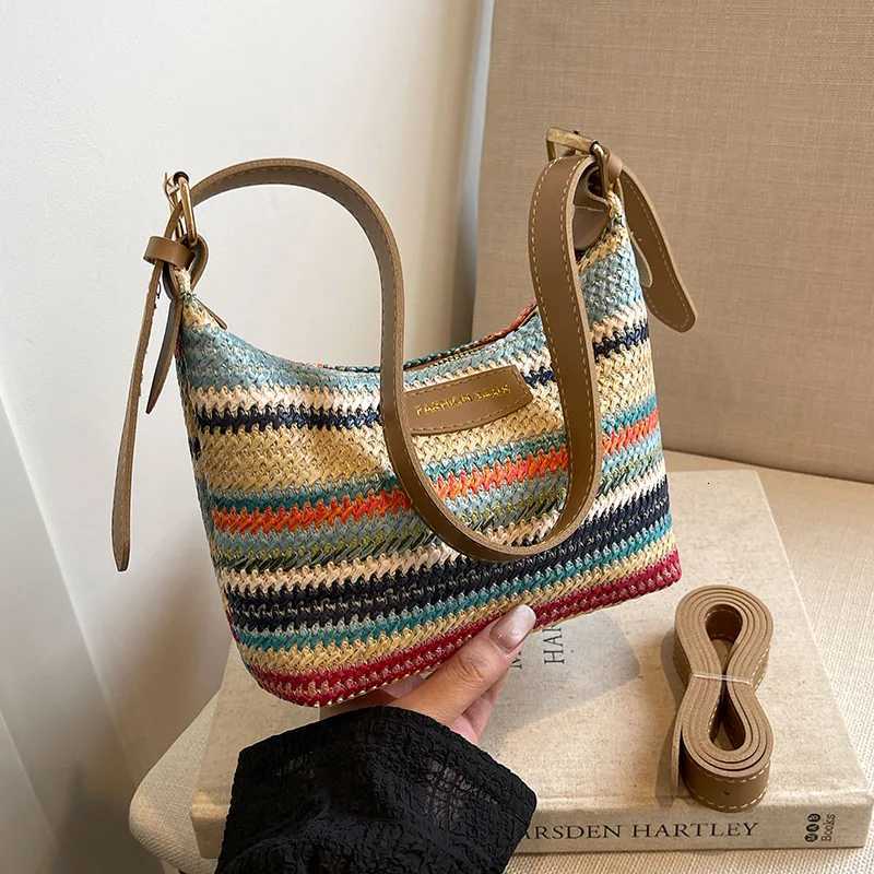 Fashionable colorblocking woven bag for women simple and casual dumpling bag versatile crossbody shoulder bagT251007