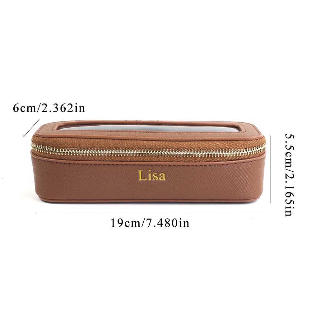 Customized name PU leather womens transparent makeup brush box PVC makeup bag womens toiletries accessories L251007