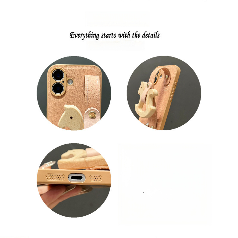 for iPhone 17 Pro Max Case with Wrist Strap Pink Moon Crater Pattern Wooden Horse Design with Adjustable Wristband Kickstand Shockproof TPU Protection