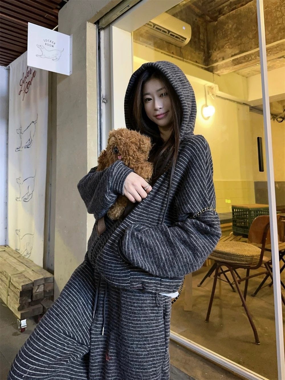 Anime Hooded Sweatshirt Striped Pullover Hoodie Lightweight Outerwear for Womens SpringAutumn Fashion L2510182TM2