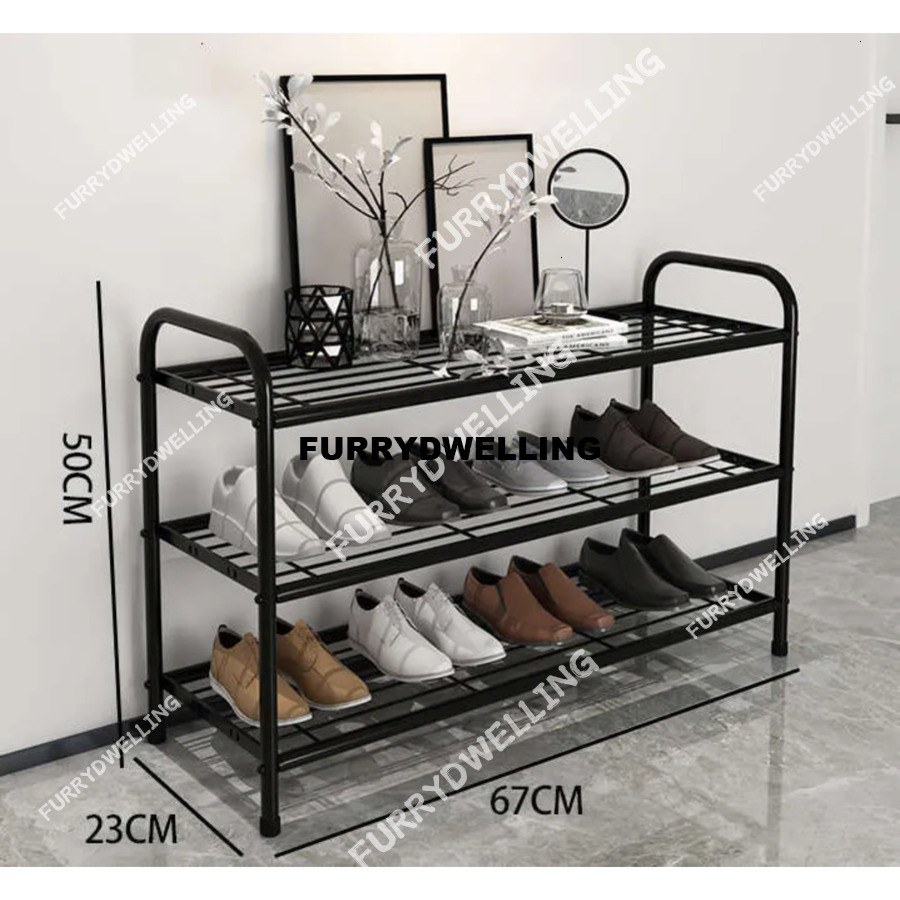 Tier Long Dwe74 Rack Metal Organizer Entryway, Wide Stackable Shoe Storage Shelf With Sturdy Wire Grid For Closet Floor, Bedroom, Black