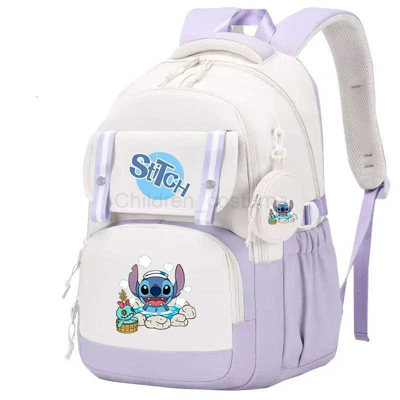 Disney Stitch Large Capacity Backpack Multiple Pocket Preppy Schoolbag Cartoon Anime Daypack Travel Commute Knapsack with Coin Purse H251008