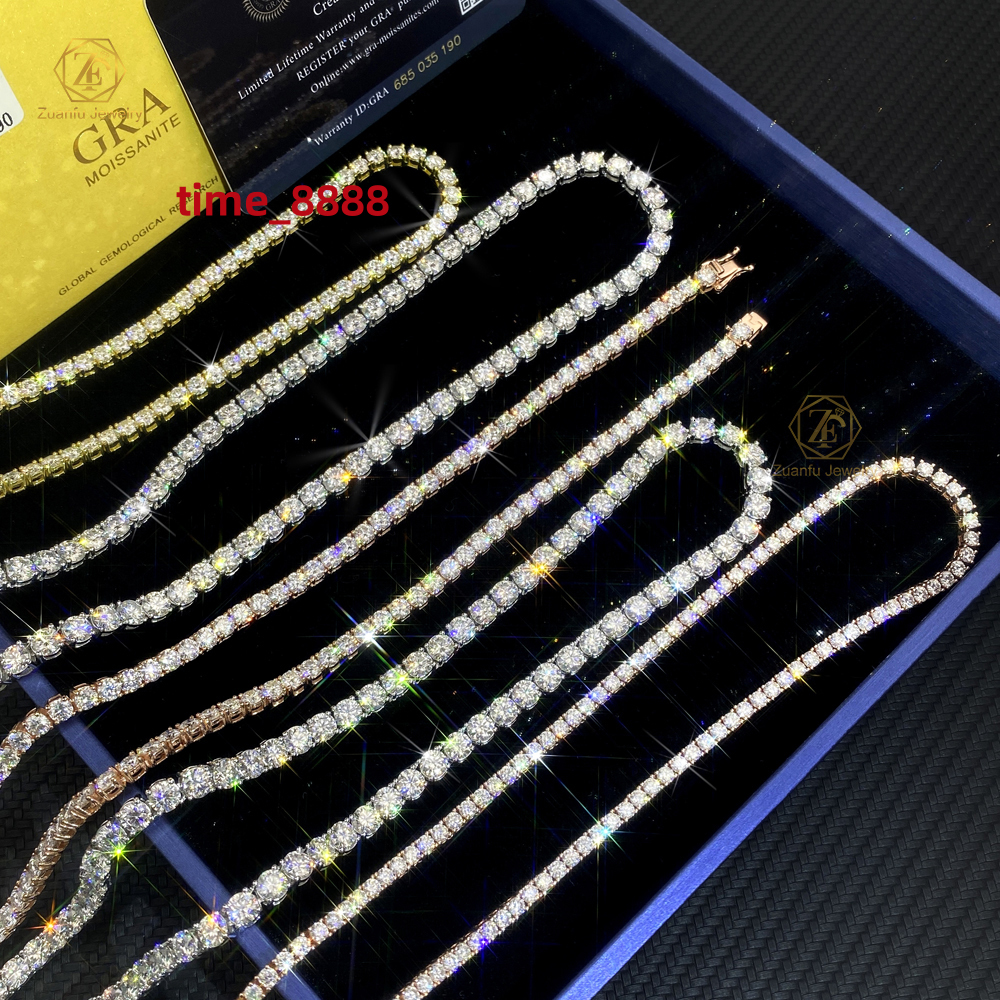 Fine Jewelry Iced Out Moissanite Diamond Tennis 925 Silver Sterling Chains 2mm 3mm 4mm 5mm 65mm Moissanite Tennis Chains