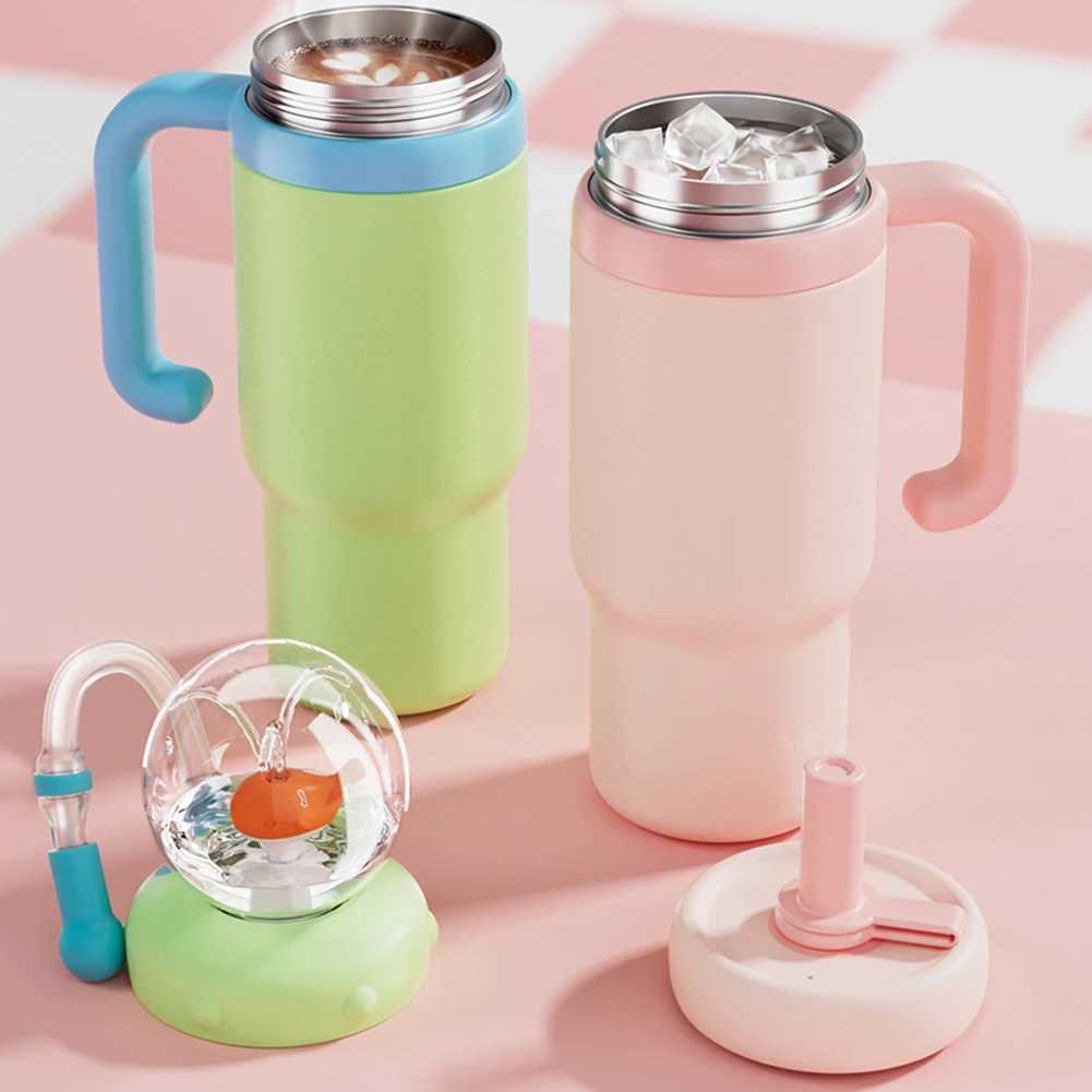 710ML Stainless Steel Whale Fountain Tumbler with Handle with Straw Drinking Cup Leak Proof Vacuum Cup for Baby Teens and Adults C251008