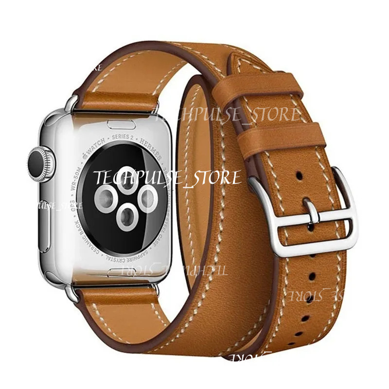 LHZW Ech Fashion tech73 Double Tour Strap For Apple Watch Ultra 49Mm Band 45Mm 41Mm 44Mm 40Mm 42Mm 38Mm Ladies Genuine Leather Watchband Bracelet Iwatch Series 8 7 6