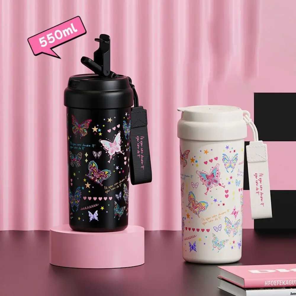 Kawaii 550ML Flask Tumbler Stainless Steel with Tea Strainer Water Cup Butterfly Vacuum Insulateds Cup C251008